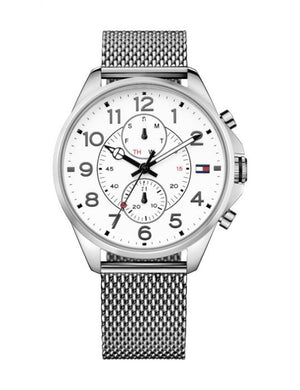 Tommy Hilfiger Dean Chronograph White Dial Silver Mesh Bracelet Watch for Men - 1791277 Authentic Buy Shop Now
