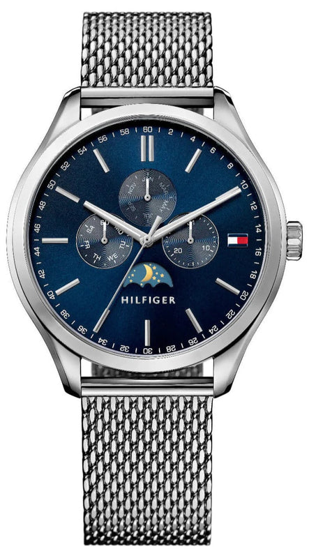 Tommy Hilfiger Oliver Quartz Blue Dial Silver Mesh Bracelet Watch for Men - 1791302 Authentic Buy Shop Now
