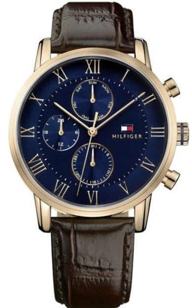 Tommy Hilfiger Kane Chronograph Blue Dial Brown Leather Strap Watch for Men - 1791399 Authentic Buy Shop Now