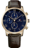Tommy Hilfiger Kane Chronograph Blue Dial Brown Leather Strap Watch for Men - 1791399 Authentic Buy Shop Now