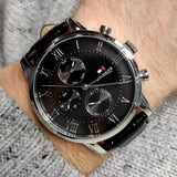 Tommy Hilfiger Kane Quartz Black Dial Black Leather Strap Watch for Men - 1791401 Authentic Buy Shop Now