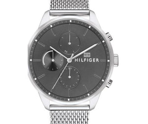 Tommy Hilfiger Chase Quartz Grey Dial Silver Mesh Bracelet Watch For Men - 1791484 Authentic Buy Shop Now