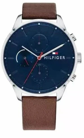 Tommy Hilfiger Chase Chronograph Grey Dial Brown Leather Strap Watch For Men - 1791487 Authentic Buy Shop Now