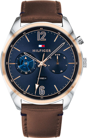 Tommy Hilfiger Deacan Blue Dial Brown Leather Strap Watch for Men - 1791549 Authentic Buy Shop Now