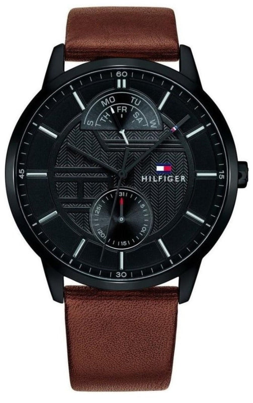 Tommy Hilfiger Hunter Black Dial Brown Leather Strap Watch for Men - 1791604 Authentic Buy Shop Now