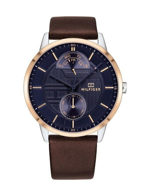 Tommy Hilfiger Hunter Blue Dial Brown Leather Strap Watch for Men - 1791605 Authentic Buy Shop Now