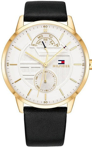 Tommy Hilfiger Hunter White Dial Black Leather Strap Watch for Men - 1791606 Authentic Buy Shop Now