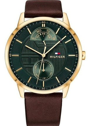 Tommy Hilfiger Hunter Green Dial Brown Leather Strap Watch for Men - 1791607 Authentic Buy Shop Now