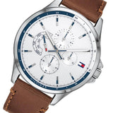 Tommy Hilfiger Multi Function Quartz White Dial Brown Leather Strap Watch for Men - 1791614 Authentic Buy Shop Now