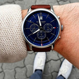 Tommy Hilfiger Kyle Multifunction Blue Dial Brown Leather Strap Watch for Men - 1791629 Authentic Buy Shop Now