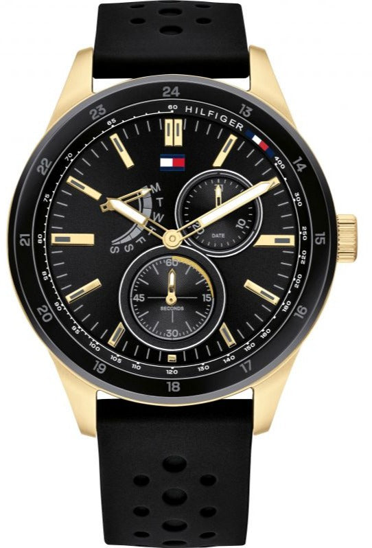 Tommy Hilfiger Austin Black Dial Black Rubber Strap Watch for Men - 1791636 Authentic Buy Shop Now