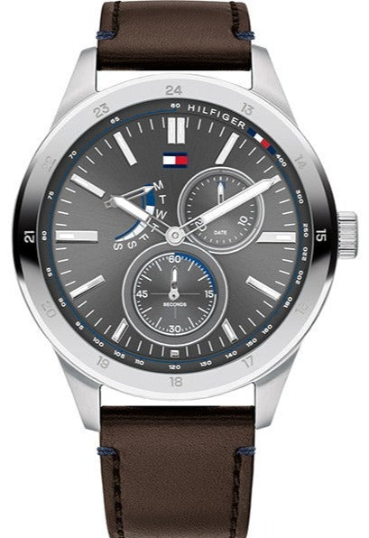 Tommy Hilfiger Austin Grey Dial Brown Leather Strap Watch for Men - 1791637 Authentic Buy Shop Now