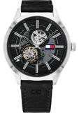 Tommy Hilfiger Spencer Skeleton Black Dial Black Leather Strap Watch for Men - 1791641 Authentic Buy Shop Now