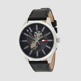 Tommy Hilfiger Spencer Skeleton Black Dial Black Leather Strap Watch for Men - 1791641 Authentic Buy Shop Now