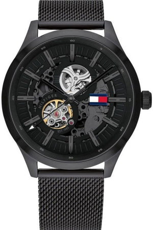 Tommy Hilfiger Spencer Skeleton Black Dial Black Mesh Bracelet Watch for Men - 1791644 Authentic Buy Shop Now