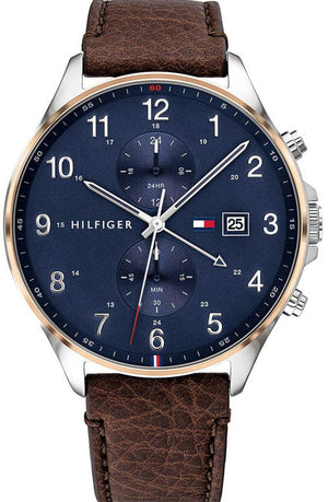 Tommy Hilfiger West Chronograph Blue Dial Brown Leather Strap Watch For Men - 1791712 Authentic Buy Shop Now