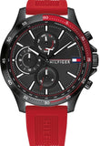 Tommy Hilfiger Multifunction Quartz Black Dial Red Rubber Strap Watch for Men - 1791722 Authentic Buy Shop Now