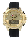 Tommy Hilfiger Jeans Digital Analog Gold Dial Black Rubber Strap Watch For Women - 1791762 Authentic Buy Shop Now