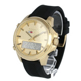 Tommy Hilfiger Jeans Digital Analog Gold Dial Black Rubber Strap Watch For Women - 1791762 Authentic Buy Shop Now