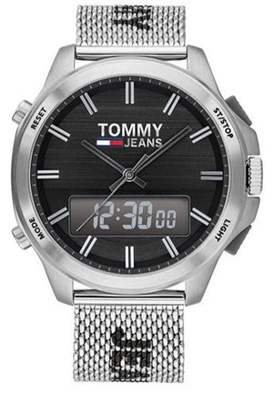 Tommy Hilfiger Digital Black Dial Silver Mesh Bracelet Watch For Men - 1791765 Authentic Buy Shop Now