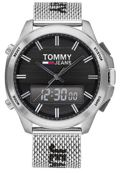 Tommy Hilfiger Digital Black Dial Silver Mesh Bracelet Watch For Men - 1791765 Authentic Buy Shop Now