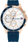 Tommy Hilfiger Bank Multifunction Quartz White Dial Blue Rubber Strap Watch for Men - 1791778 Authentic Buy Shop Now