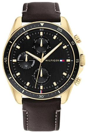 Tommy Hilfiger Parker Chronograph Black Dial Brown Leather Strap Watch For Men - 1791836 Authentic Buy Shop Now