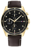 Tommy Hilfiger Parker Chronograph Black Dial Brown Leather Strap Watch For Men - 1791836 Authentic Buy Shop Now