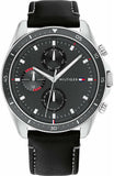 Tommy Hilfiger Parker Chronograph Quartz Grey Dial Black Leather Strap Watch For Men - 1791838 Authentic Buy Shop Now