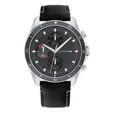 Tommy Hilfiger Parker Chronograph Quartz Grey Dial Black Leather Strap Watch For Men - 1791838 Authentic Buy Shop Now