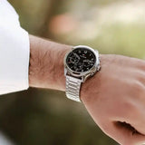 Tommy Hilfiger Asher Chronograph Black Dial Silver Steel Strap Watch For Men - 1791852 Authentic Buy Shop Now