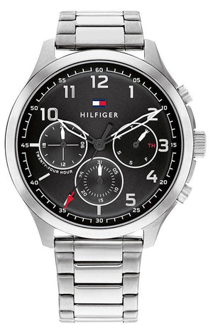 Tommy Hilfiger Asher Chronograph Black Dial Silver Steel Strap Watch For Men - 1791852 Authentic Buy Shop Now