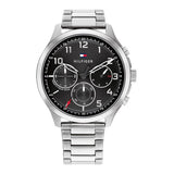 Tommy Hilfiger Asher Chronograph Black Dial Silver Steel Strap Watch For Men - 1791852 Authentic Buy Shop Now
