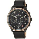 Tommy Hilfiger Asher Chronograph Black Dial Black Leather Strap Watch For Men - 1791854 Authentic Buy Shop Now