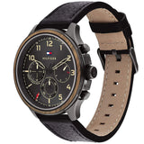 Tommy Hilfiger Asher Chronograph Black Dial Black Leather Strap Watch For Men - 1791854 Authentic Buy Shop Now