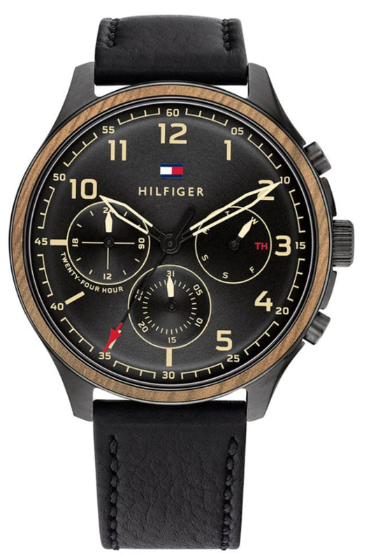 Tommy Hilfiger Asher Chronograph Black Dial Black Leather Strap Watch For Men - 1791854 Authentic Buy Shop Now