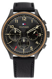 Tommy Hilfiger Asher Chronograph Black Dial Black Leather Strap Watch For Men - 1791854 Authentic Buy Shop Now