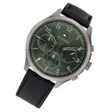 Tommy Hilfiger Asher Chronograph Green Dial Black Leather Strap Watch For Men - 1791856 Authentic Buy Shop Now