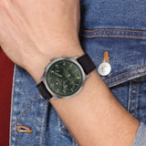 Tommy Hilfiger Asher Chronograph Green Dial Black Leather Strap Watch For Men - 1791856 Authentic Buy Shop Now