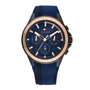 Tommy Hilfiger Aiden Chronograph Blue Dial Blue Silicone Strap Watch For Men - 1791860 Authentic Buy Shop Now