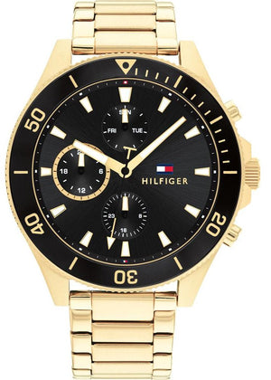 Tommy Hilfiger Larson Chronograph Black Dial Gold Steel Strap Watch For Men - 1791919 Authentic Buy Shop Now