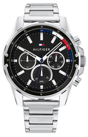 Tommy Hilfiger Mason Multifunction Black Dial Silver Steel Strap Watch For Men - 1791936 Authentic Buy Shop Now
