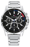 Tommy Hilfiger Mason Multifunction Black Dial Silver Steel Strap Watch For Men - 1791936 Authentic Buy Shop Now