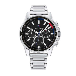 Tommy Hilfiger Mason Multifunction Black Dial Silver Steel Strap Watch For Men - 1791936 Authentic Buy Shop Now