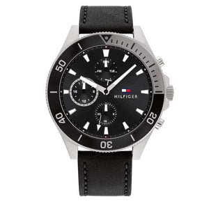 Tommy Hilfiger Larson Chronograph Black Dial Black Leather Strap Watch For Men - 1791984 Authentic Buy Shop Now
