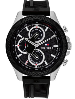 Tommy Hilfiger Clark Chronograph Black Dial Black Rubber Strap Watch For Men - 1792082 Authentic Buy Shop Now