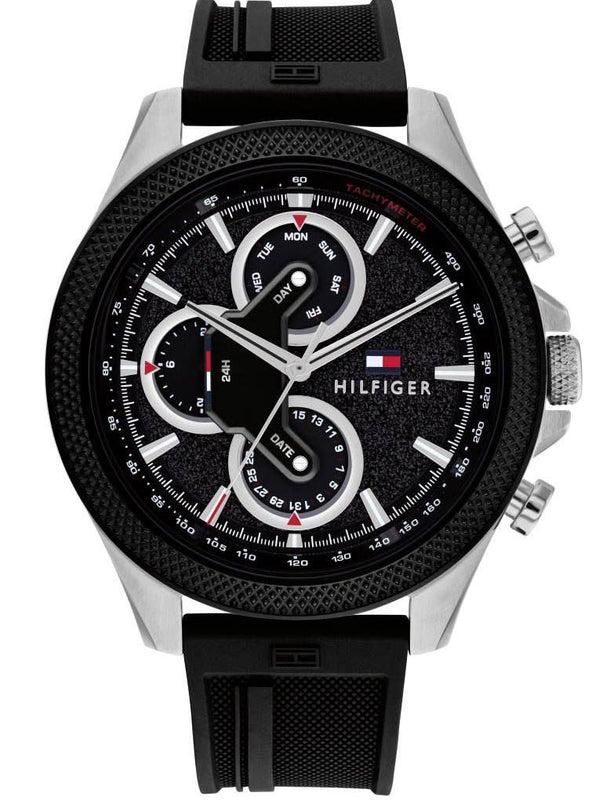 Tommy Hilfiger Clark Chronograph Black Dial Black Rubber Strap Watch For Men - 1792082 Authentic Buy Shop Now