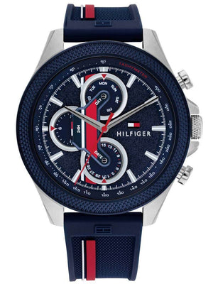 Tommy Hilfiger Clark Chronograph Blue Dial Black Leather Strap Watch For Men - 1792083 Authentic Buy Shop Now
