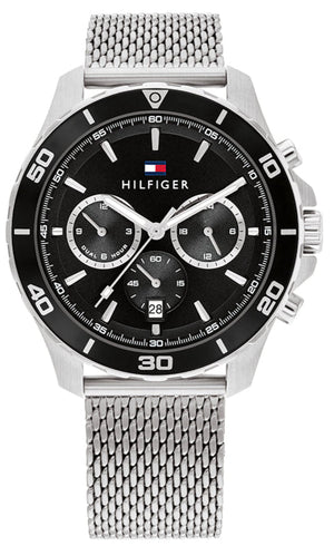 Tommy Hilfiger Jordan Chronograph Black Dial Silver Mesh Strap Watch For Men - 1792092 Authentic Buy Shop Now