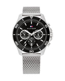 Tommy Hilfiger Jordan Chronograph Black Dial Silver Mesh Strap Watch For Men - 1792092 Authentic Buy Shop Now